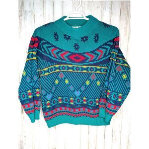 Vtg 80s Great American Sweater Co Colorful Sweater Holiday Christmas Made‎ USA